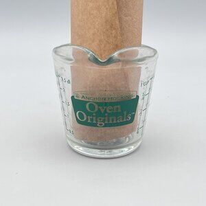 Anchor Hocking #496 1 Cup/8oz Glass Measuring Cup Green Lettering Oven Originals